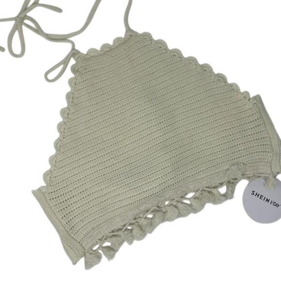 SHEIN Cream Ribbed Knit Crop Tank Top Scallop Trim Women’s Small NWT - Picture 1 of 2